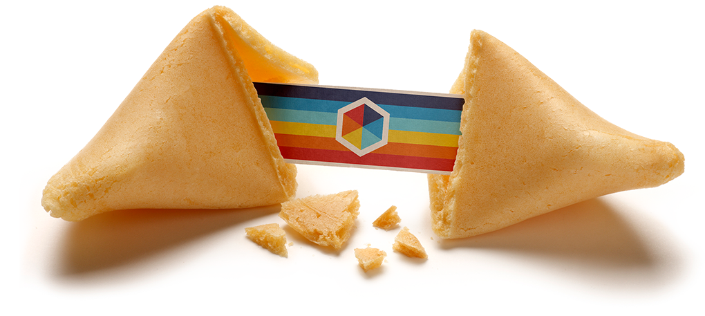 Fortune cookie showing a stripe of six colors, each of them representing the experiential qualities that constitute the framework created by Omar Sosa-Tzec